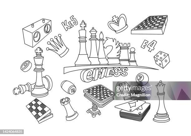illustrations, cliparts, dessins animés et icônes de jeu de doodles d’échecs - jeu d'échecs