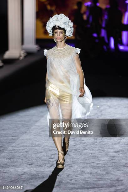 Model walks the runway at the Maison Mesa fashion show during Mercedes Benz Fashion Week Madrid September 2022 edition at IFEMA on September 15, 2022...