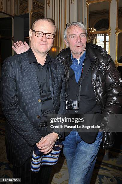 Pierre Villard and Michel Dufour pose at Ministere de la Culture on April 4, 2012 in Paris, France.