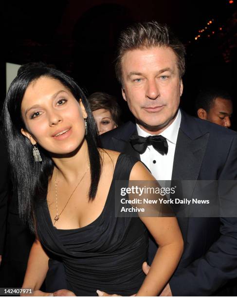 Alec Baldwin with his girlfriend Hilaria Thomas at the Elton John Aids Foundation Annual "An Enduring Vision Benefit" held at Cipriani's Wall Street.