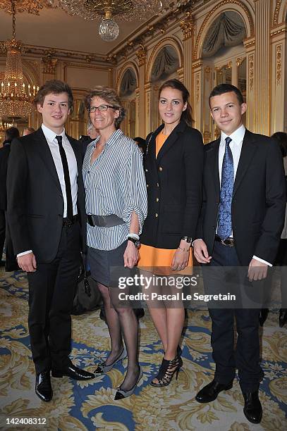 Benjamin, Valerie, Alexia and Constentin Rindoff Petroff pose at Ministere de la Culture on April 4, 2012 in Paris, France.