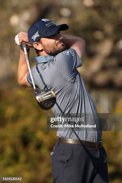 Kyle Stanley of the United States hits his tee shot on the sixth hole during the first round of the Fortinet Championship at Silverado Resort and Spa...