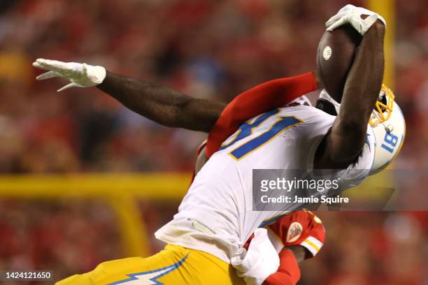 Mike Williams of the Los Angeles Chargers catches the ball during the first half against the Kansas City Chiefs at Arrowhead Stadium on September 15,...