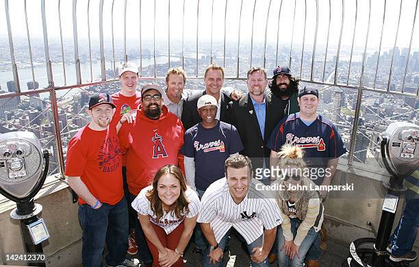 Kevin Millar, Al Leiter, Sean Casey and the MLB Cave Dwellers visit The Empire State Building on April 4, 2012 in New York City.