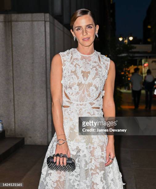 Emma Watson arrives to the Caring for Women Dinner at The Pool Restaurant on September 15, 2022 in New York City.