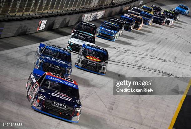 Ty Majeski, driver of the Road Ranger Toyota, leads the field during the NASCAR Camping World Truck Series UNOH 200 at Bristol Motor Speedway on...