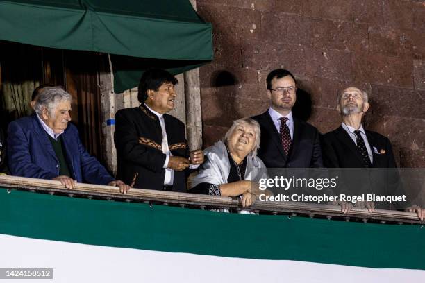 José Mujica former president of Uruguay, Evo Morales former president of Bolivia, Aleida Guevara, John Shipton and Gabriel Shipton attend the annual...