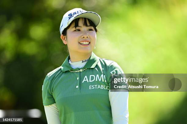 Amiyu Ozeki of Japan reacts after her tee shot on the 11th hole during the first round of Sumitomo Life Vitality Ladies Tokai Classic at Shin Minami...