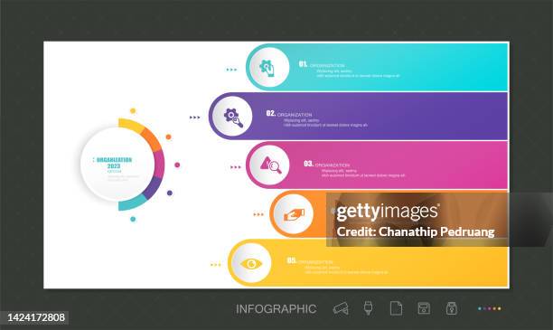 infographic template with 5 steps stock illustration
infographic, five objects, number 5, steps, flowing, icons - organisation chart vector stock illustrations