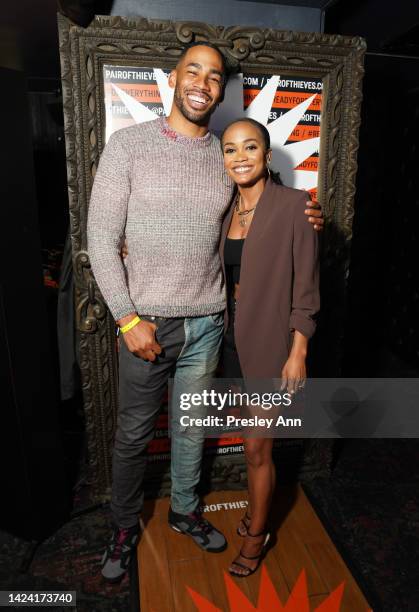 Mike Johnson and Rachel Lindsay attend a private event at the Kendrick Lamar Concert hosted by Pair of Thieves in Hyde Lounge at Crypto.com Arena on...