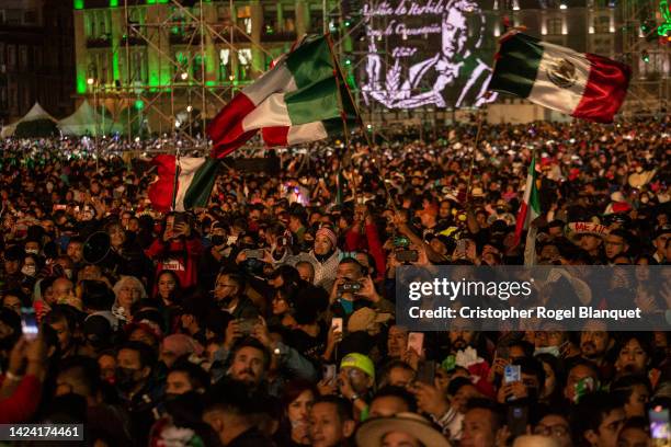 General aspect of the Zocalo of Mexico City during the annual shout of independence as part of Mexico's Independence Day celebrations at Zocalo on...