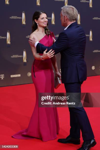 Kristina Inhof and Johannes B. Kerner attend the German Television Award at MMC Studios on September 14, 2022 in Cologne, Germany.