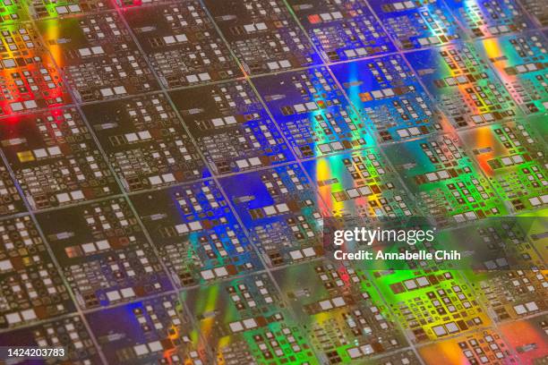 Closeup of a silicon wafer on display at Taiwan Semiconductor Research Institution on September 16, 2022 in Hsinchu, Taiwan. Taiwan's semiconductor...