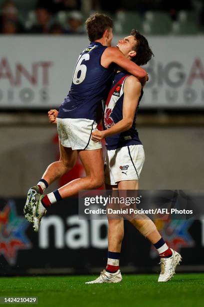 William Brown of the Dragons celebrates kicking a goal during the NAB League Grand Final match between the Sandringham Dragons and the Dandenong...