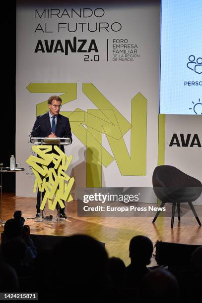 The President of the PP, Alberto Nuñez Feijoo, speaks during the inaugural conference of the second edition of 'Avanza', the Family Business forum,...