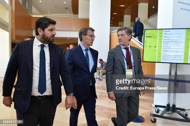 The president of the region of Murcia and the PP of that community, Fernando Lopez Miras; the president of the PP, Alberto Nuñez Feijoo, and the...