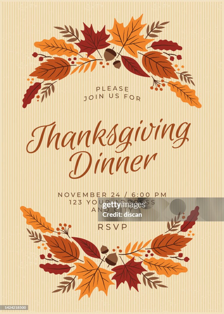 Thanksgiving Dinner Invitation with wreath.