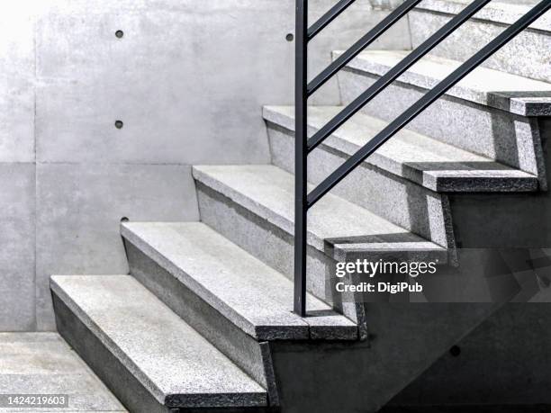 concrete wall and granite steps at night - iron railings stock pictures, royalty-free photos & images