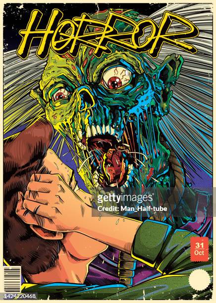 creepy zombie poster illustration - vintage movie poster stock illustrations