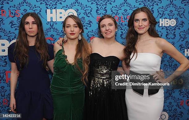 Zosia Mamet, Jemima Kirke, producer Lena Dunham and Allison Williams attend the HBO with the Cinema Society host the New York premiere of HBO's...