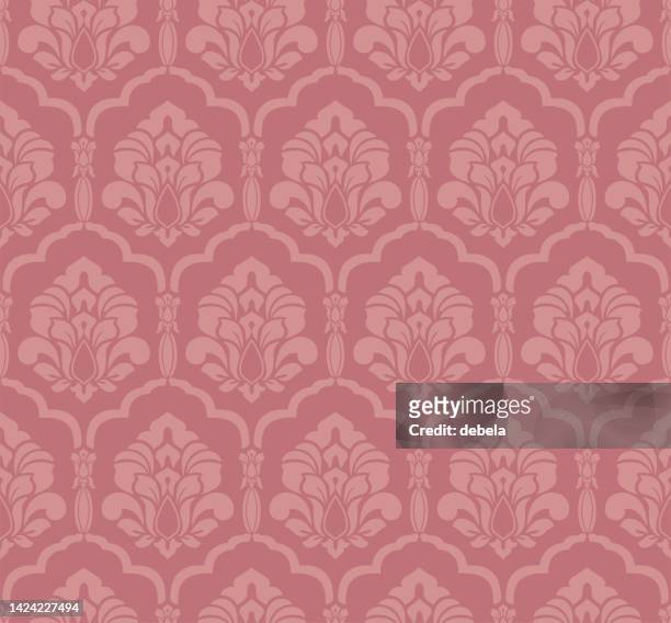 ilustraciones, imágenes clip art, dibujos animados e iconos de stock de rosa victoriano damask patrón de tela decorativa de lujo - tejido adamascado