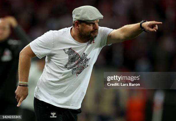 Head coach Steffen Baumgart of Cologne reacts during the UEFA Europa Conference League group D match between 1. FC Köln and 1. FC Slovacko at...