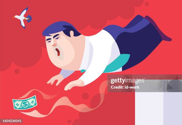 businessman jumping and catching banknote - salary drop illustration stock illustrations