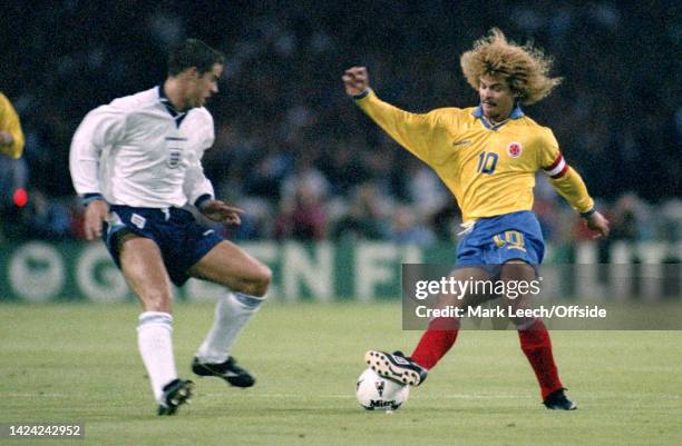September 1995, Wembley - International Friendly - England v Colombia - Carlos Valderrama of Colombia.