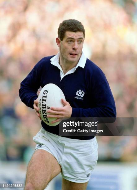 Scotland captain and full back Gavin Hastings in action during a Five Nations match against England at Twickenham on April 4th, 1987 in London,...