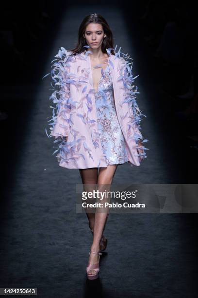 Model walks the runway at the Isabel Sanchis fashion show during Mercedes Benz Fashion Week Madrid September 2022 edition at IFEMA on September 16,...