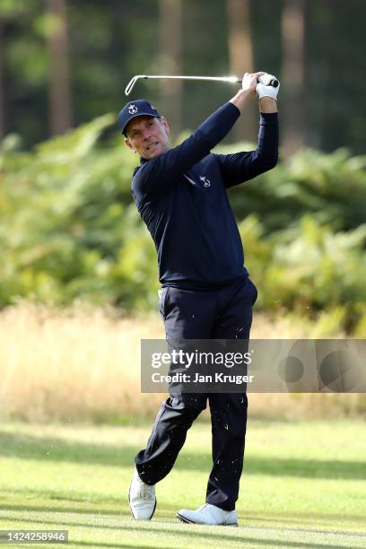 David Higgins of the Great Britain & Ireland PGA Cup Team in action on Day One of the 2022 PGA Cup at Foxhills Golf Course on September 16, 2022 in...