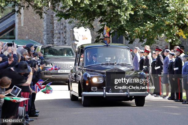 The car carrying King Charles III and Camilla, Queen Consort arrives at Cardiff Castle to conduct audiences on September 16, 2022 in Cardiff, Wales....