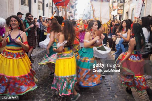 brazilian maractu in lisbon - carnival in portugal stock pictures, royalty-free photos & images