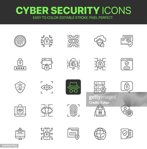 cyber security icon set. computer, technology and information security symbol. data security, cyber attack and digital safety vector - android malware stock illustrations