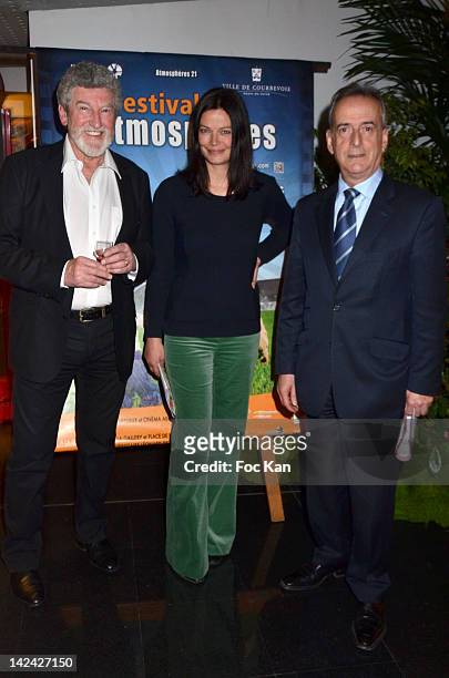 Comedians Patrick Prejean, Marianne Denicourt and Courbevoie Mayor Jacques Kossowski attend the 'Festival Atmospheres' 2012 Closing Ceremony at the...