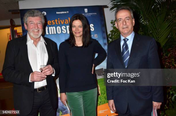 Comedians Patrick Prejean, Marianne Denicourt and Courbevoie Mayor Jacques Kossowski attend the 'Festival Atmospheres' 2012 Closing Ceremony at the...