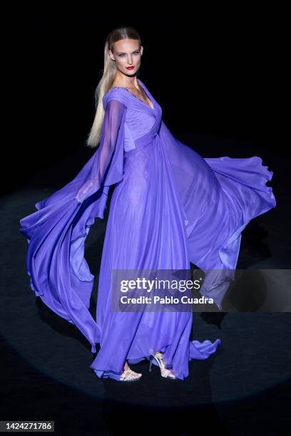 Model walks the runway at the Hannibal Laguna fashion show during Mercedes Benz Fashion Week Madrid September 2022 edition at IFEMA on September 16,...