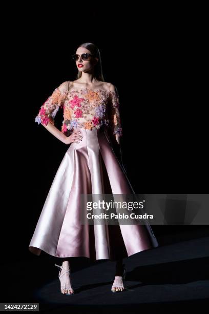 Model walks the runway at the Hannibal Laguna fashion show during Mercedes Benz Fashion Week Madrid September 2022 edition at IFEMA on September 16,...