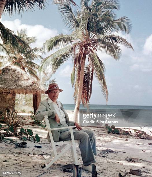 Premium Rates Apply. Anglo-American poet and playwright, TS Eliot at Love Beach, New Providence Island while on his honeymoon in the Bahamas, 1957. A...