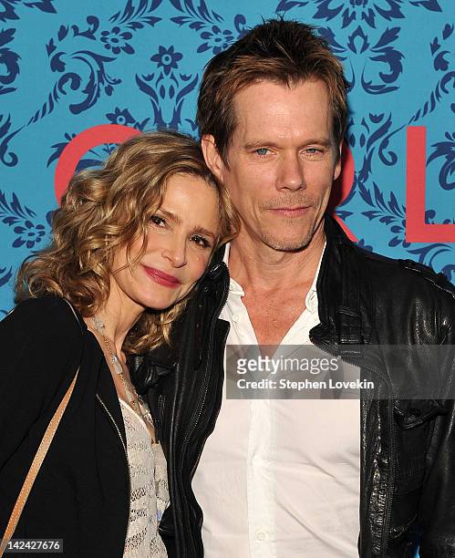 Actors Kyra Sedgwick and Kevin Bacon attend the HBO with The Cinema Society host the New York premiere of HBO's "Girls" at the School of Visual Arts...