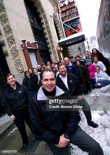 Left to right, Rich Mutkoski, additional book and lyric, Craig Constanza, book and lyric and Tim Murner, composer, and the cast, rear, of "David: The...