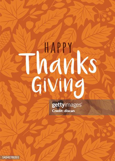 happy thanksgiving karte mit herbstlaub hintergrund. - sturz stock-grafiken, -clipart, -cartoons und -symbole