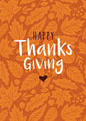 Happy Thanksgiving card with autumn leaves background.