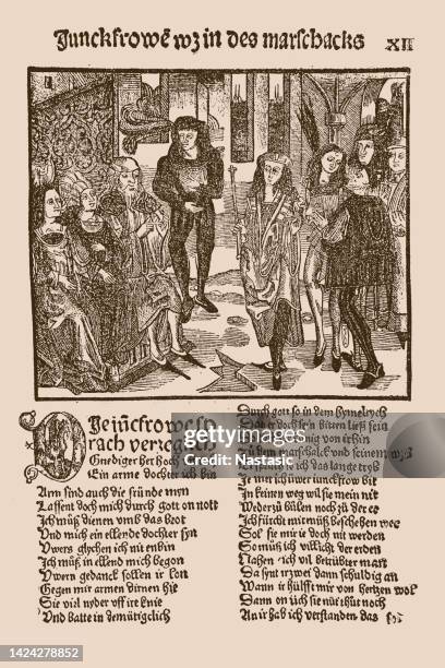 sheet xii from buhel's princess of france - french literature stock illustrations