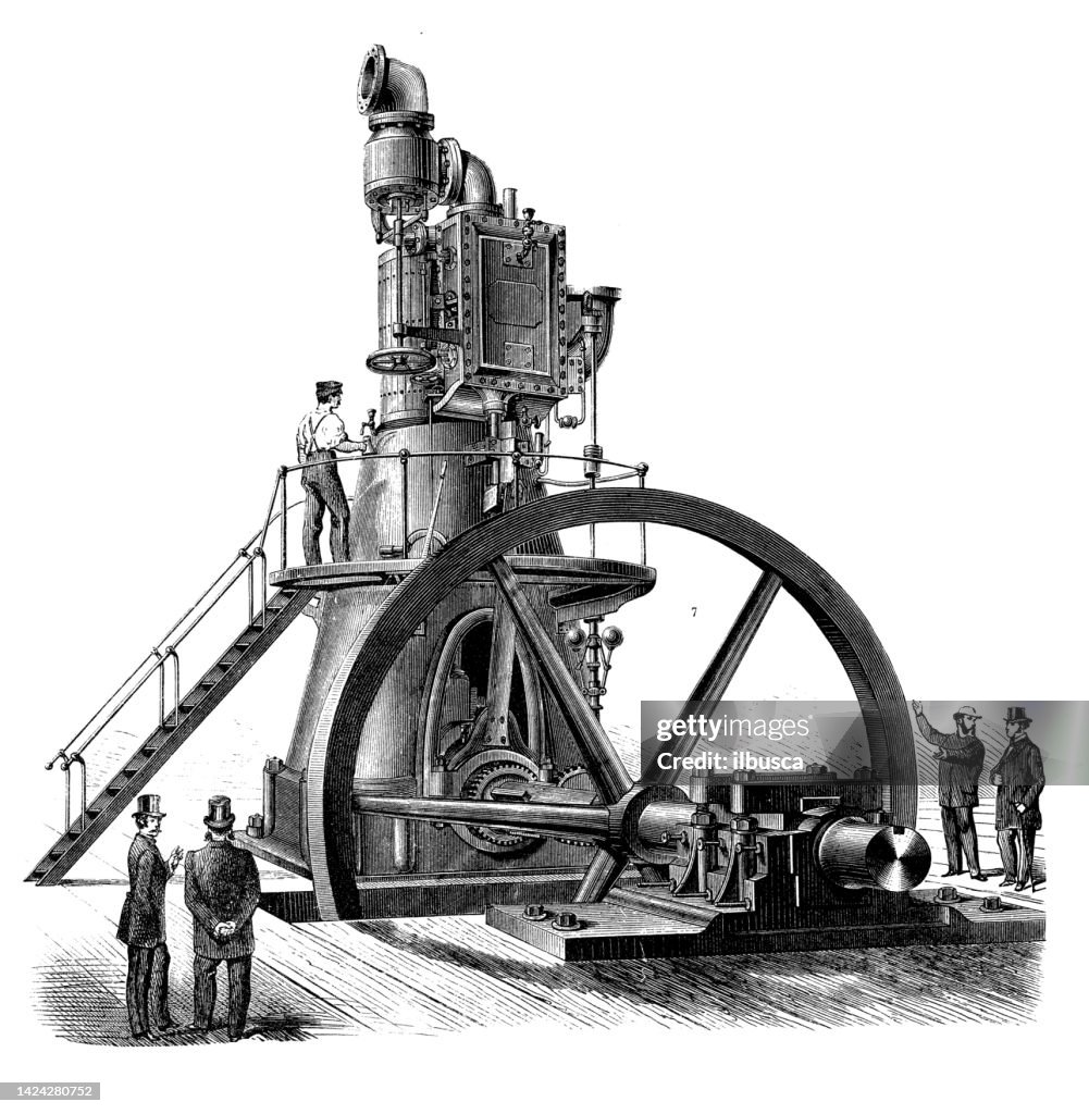 Antique Illustration Applied Mechanics Steam Powered Machines High-Res ...