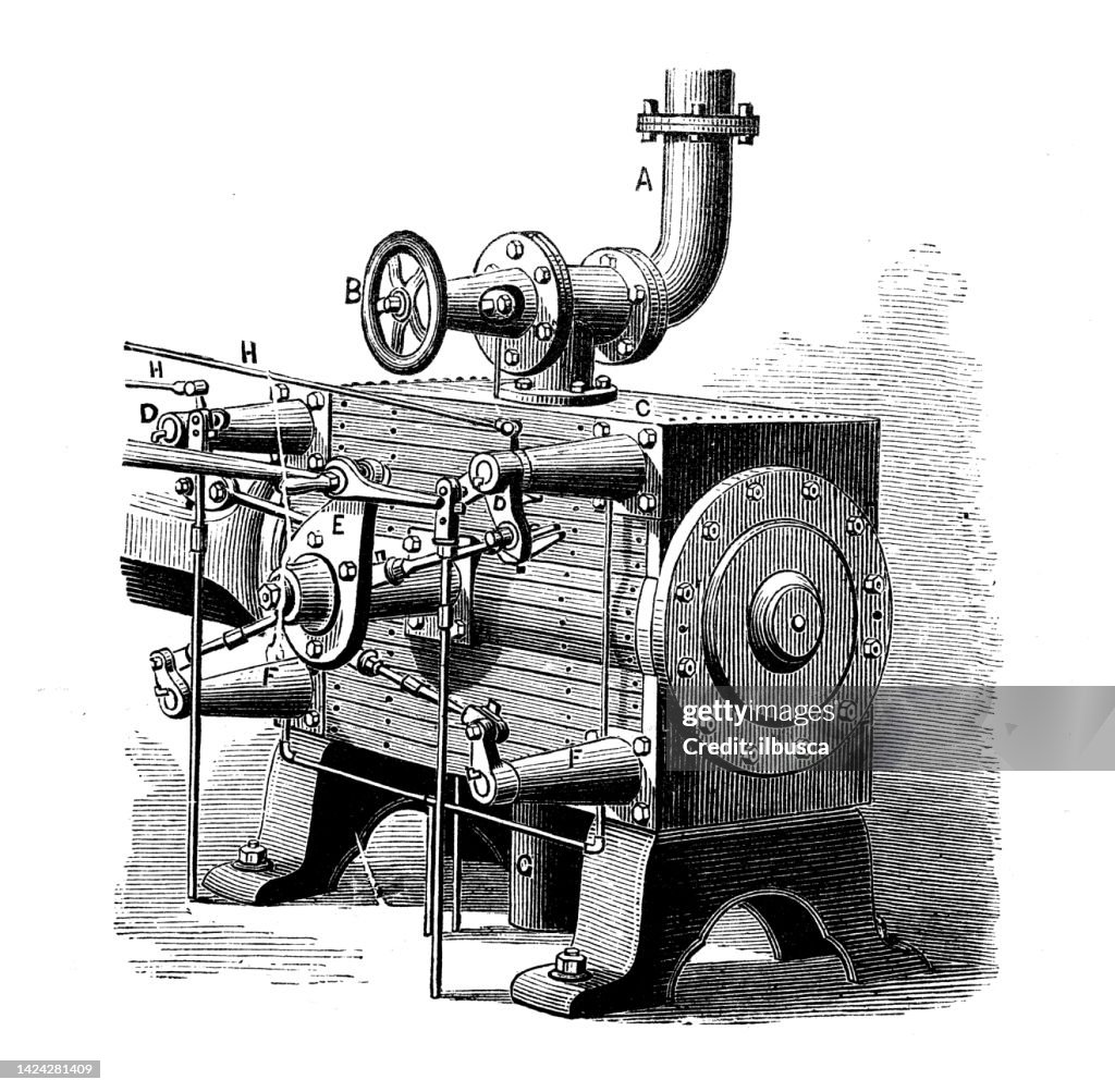 Steam Machine Drawing Part Antique Illustration Applied Mechanics Steam Powered Machines Steam ...