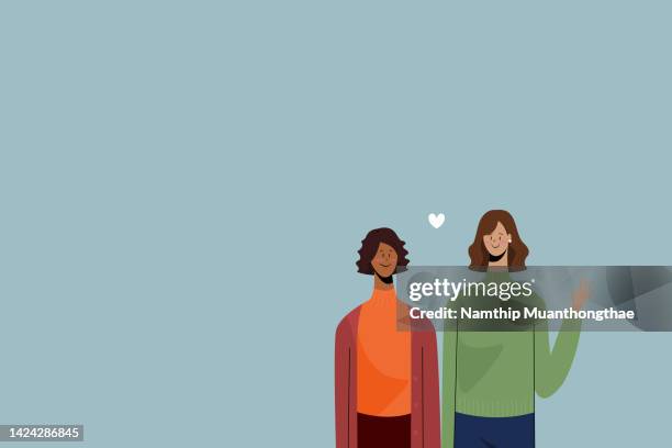 lgbtq+ people illustration concept shows a lovely couple lesbian staying together happily in the cartoon style for showing the human rights and freedom that showing themselves. - annual companions stock pictures, royalty-free photos & images