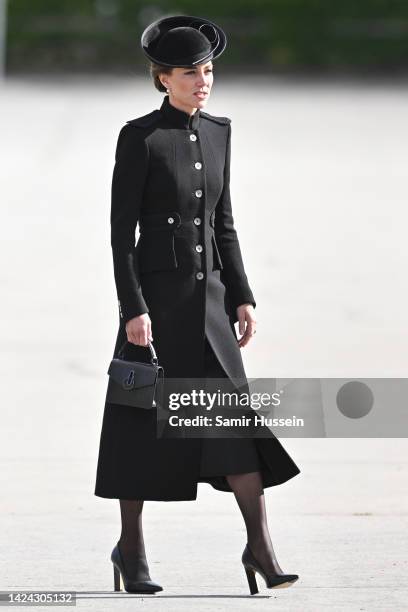 Catherine, Princess of Wales at Army Training Centre Pirbright on September 16, 2022 in Guildford, England. The Prince and Princess of Wales are...