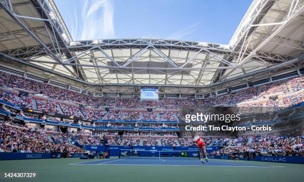 September 10: A general view of Ons Jabeur of Tunisia in action against Iga Swiatek of Poland in the Women's Singles Final match on Arthur Ashe...