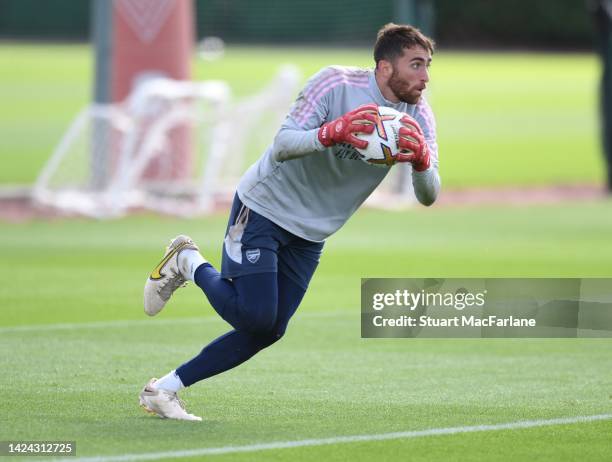 Matt Turner of Arsenal during a training session at London Colney on September 16, 2022 in St Albans, England.